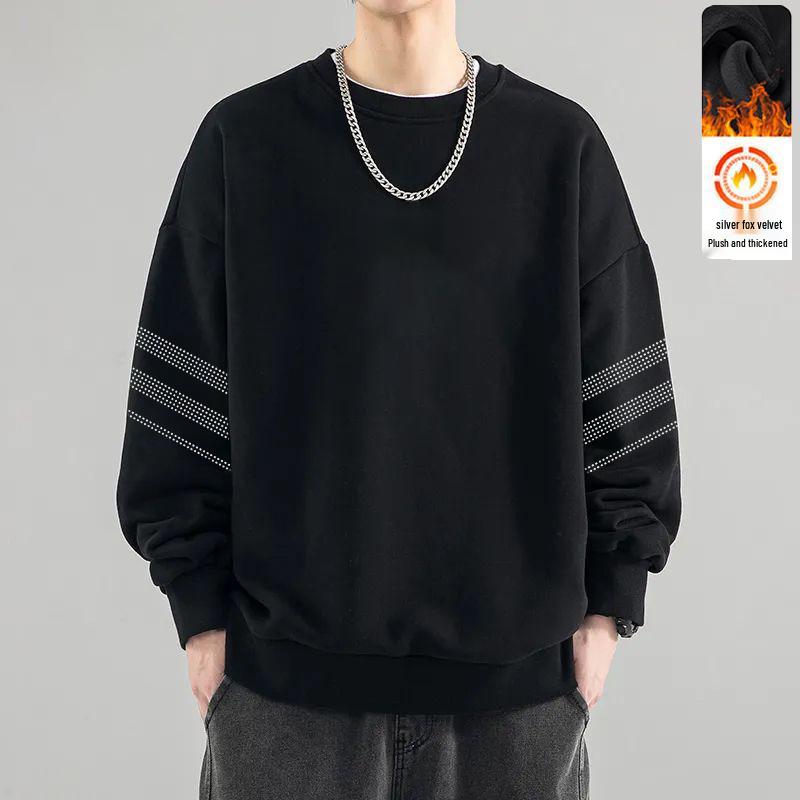 

Men s Casual Plus Velvet Hoodie: Round Neck, Loose Fit, Versatile Warm Long Sleeve Pullover for Autumn and Winter. XL (115-130 lbs)