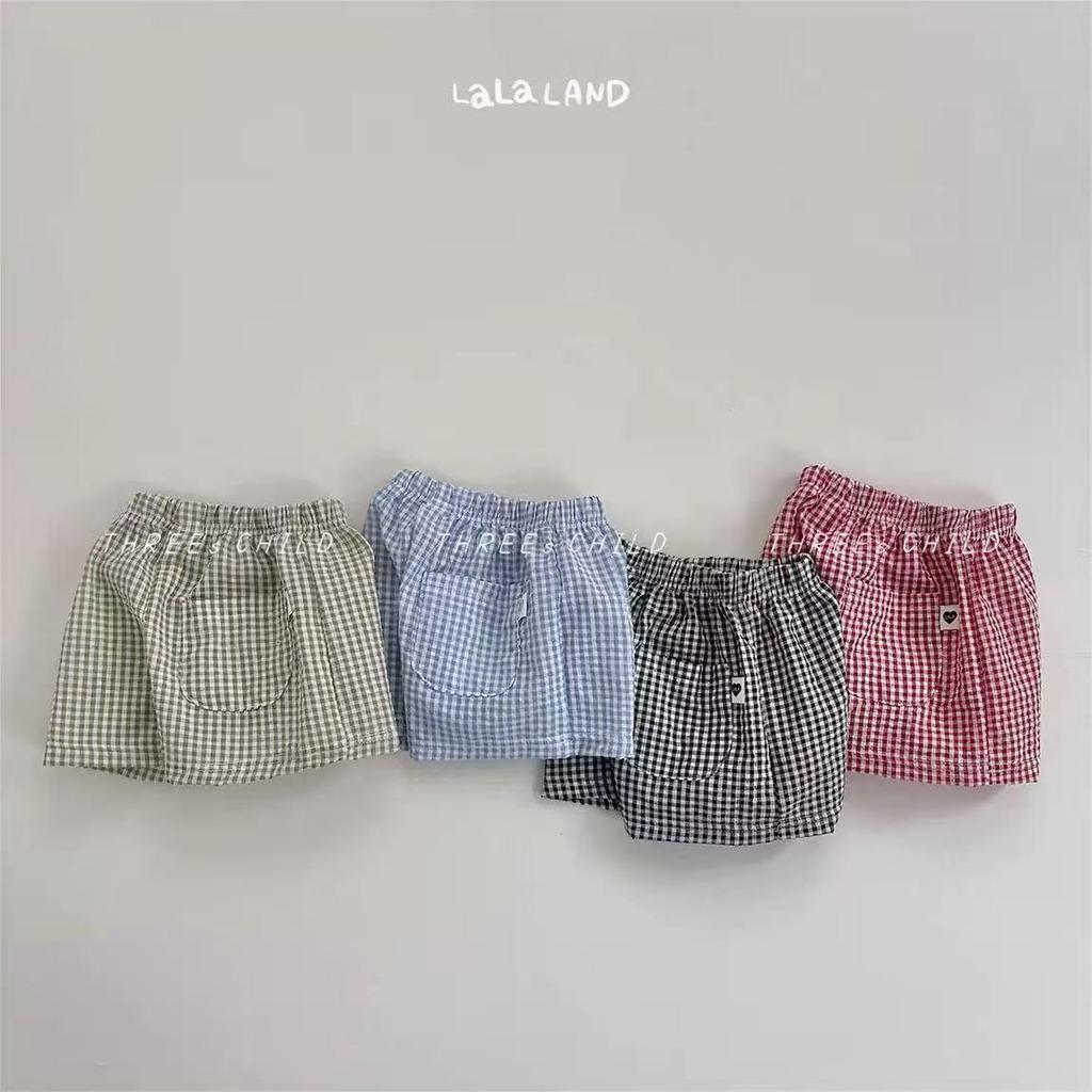 Korean Style Unisex Kids Plaid Beach Shorts