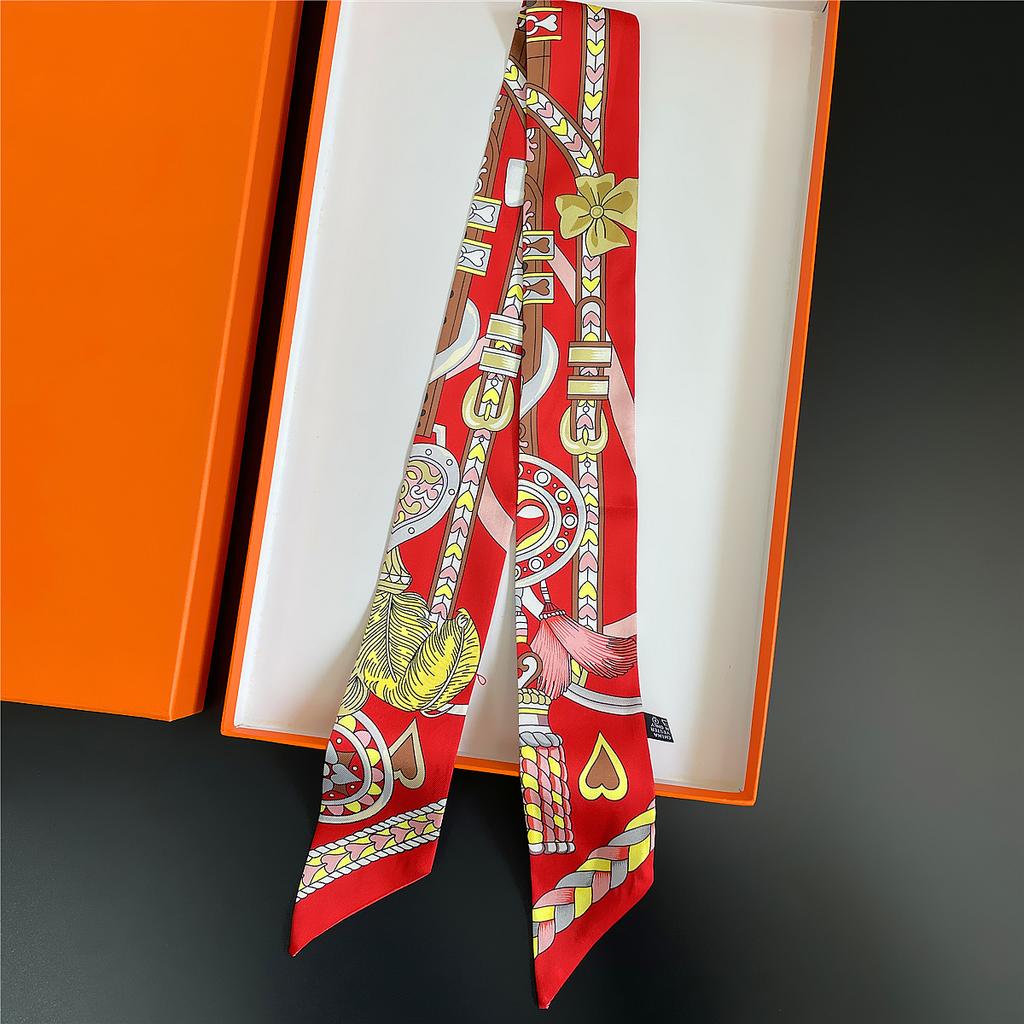 Gorgeous Saddle Twill Silk Scarf Women Fashion Scarf Luxury Skinny Bag Scarves Brand Design Foulard  Neckerchief Hair Headband