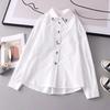 Spring Autumn White Shirts Women Turn Down Collar Embroidered Long Sleeve Casual Little Blue Flower