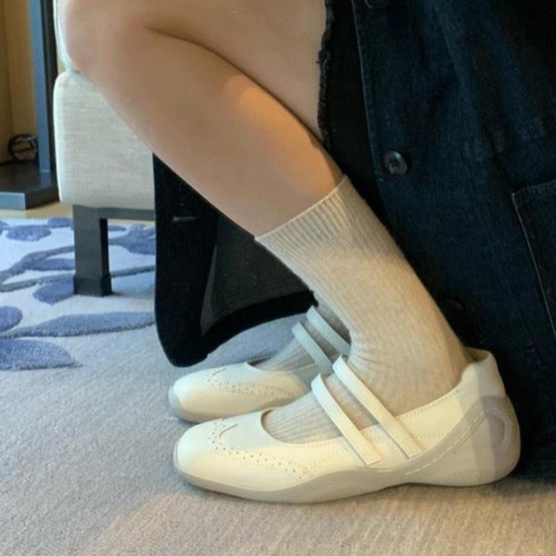 Cowhide Version of the New Silver Ballet Sports and Leisure Shoes, Flat Single Shoes, Women's Shallow Mouth Square Head Thick Sole Mary Jane Shoes