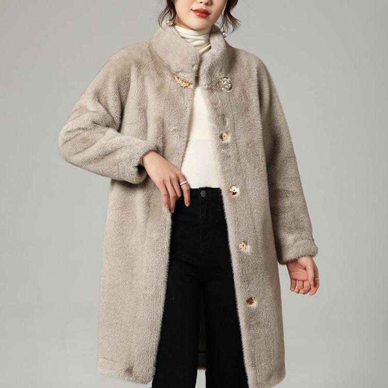 

Новое женское пальто из искусственного норкового бархата, шуба средней длины, меховое пальто, одежда для мамы, осенне-зимнее, теплое M 90-52.5 kg серый