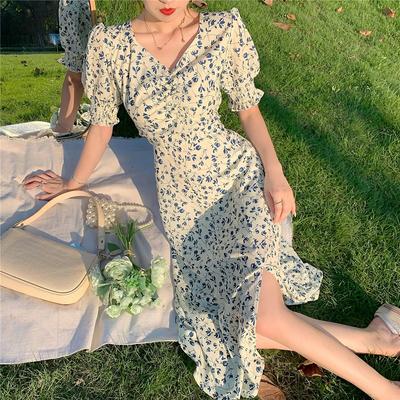 Harajuku Blumenkleid für Frauen Party Französisch Vintage Retro Büro Dame Casual Club Sexy Midi Kleider Sommer 2024 Neue Kleidung