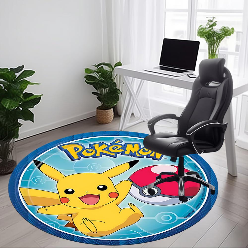 1pc Pokemon Pikachu Office Round Area Rug, Indoor Mat Suitable For Office,Bedroom Living Room Home Decor, Room Deco A0926040