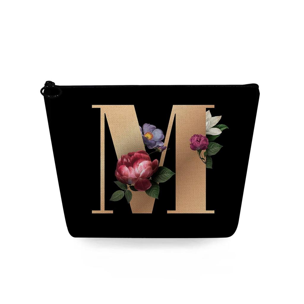 Women Black background letters Print Cosmetic Bag Toiletries Organize Travel Storage Case 6729 KTB