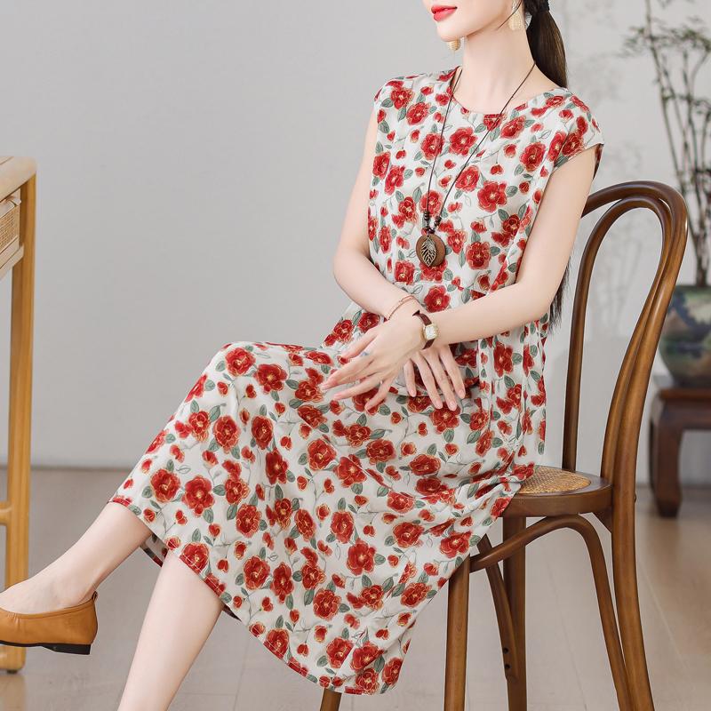 Robes Décontractées pour Femmes Été Vêtements Vintage Grande Taille Sans Manches Ample Robe Longue