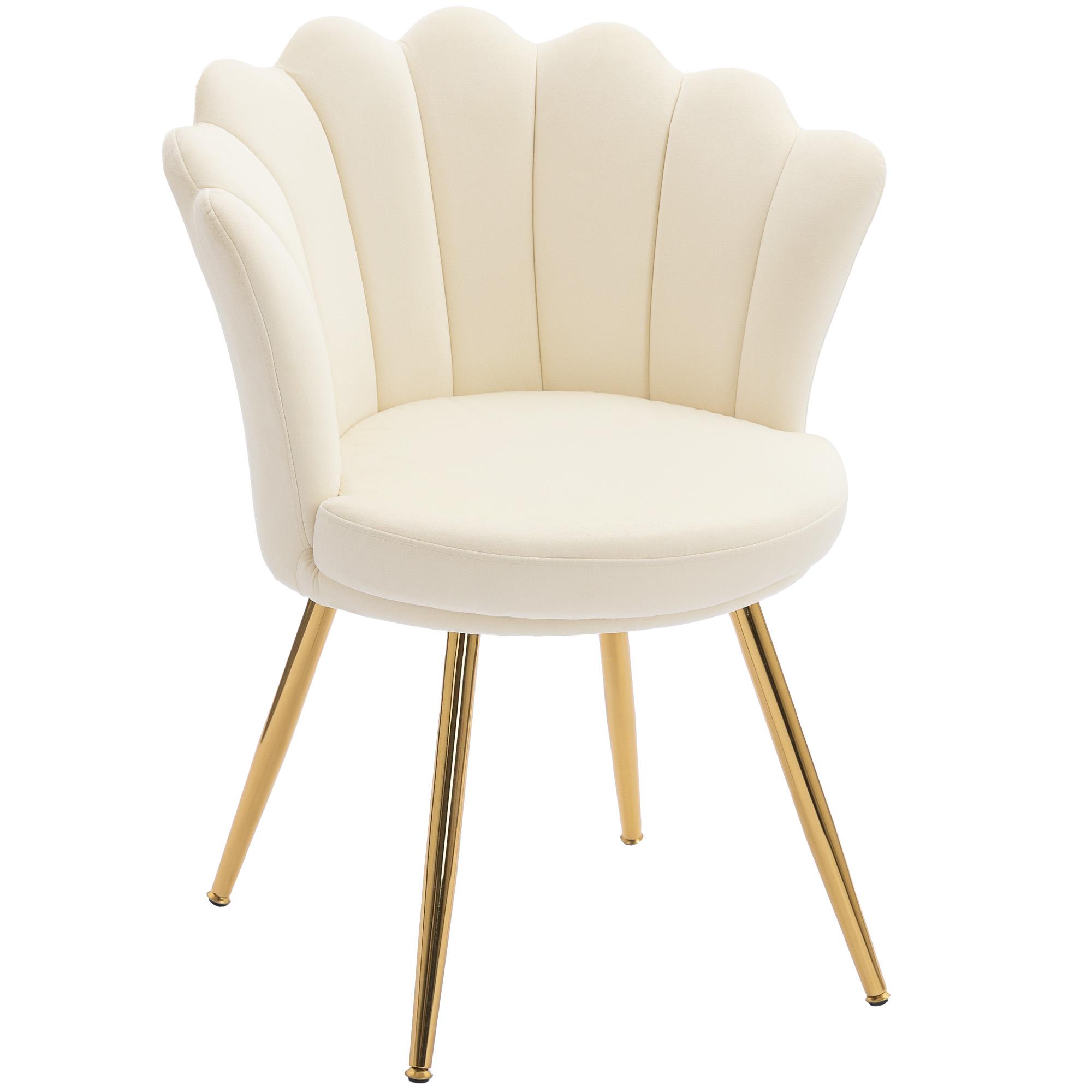 Chaise Shell Chaise de Coiffeuse Fauteuil en Velours Fauteuil de Salon avec Pieds en Métal Doré Beige