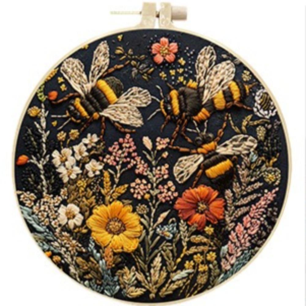 1set Bee and Flower Cross-Stitch Embroidery Kit, Easy Style for Beginners, Includes Illustrated Tutorial and Tools, DIY Embroidery Craft Kit