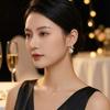 Gold Plated Pearl Drop Earrings for Women, Cubic Zirconia Interlocking Double C Studs, Trendy Elegant Crystal Statement Jewelry