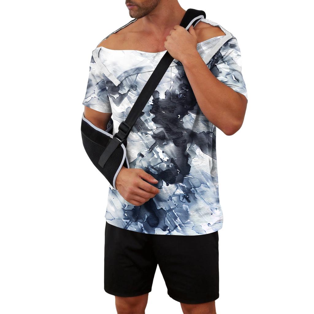 Men’s Tie Dye Printed Recovery Shirt Full Front Open Short Sleeve Side Design Comfortable Fit