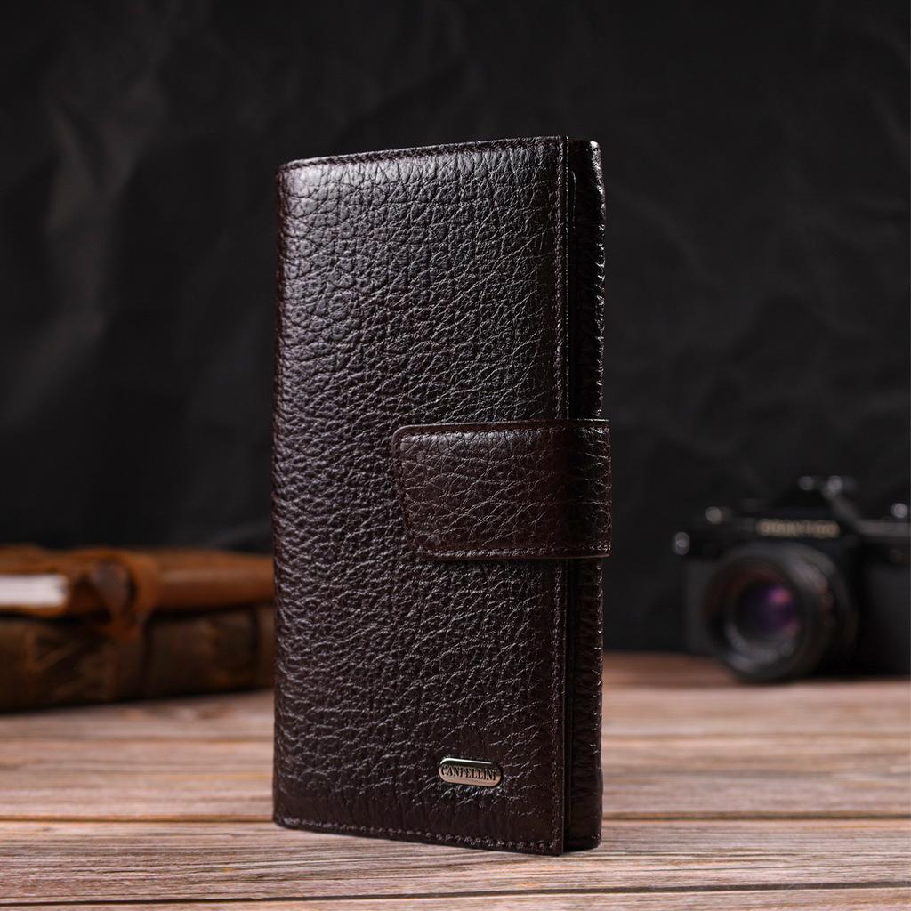 Capacious Vertical Men's Purse Made of Natural Coarse-grained Leather CANPELLINI 21840 Brown