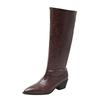 2025 Winter New Slimming Plus Size Mid-heel Skinny Boots Pointed Toe Thick Heel Retro British Style Knight Boots for Women