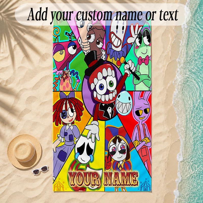 Beach TowelThe Amazing Digital Circus Custom Name Text Personalized Soft Towel for Beach Pool Indoor Home Decor Gift