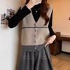 Women's Knitted Vest Gilet Korean Style Loose V Neck Outerwear Sweater Waistcoat for Spring Autumn Winter