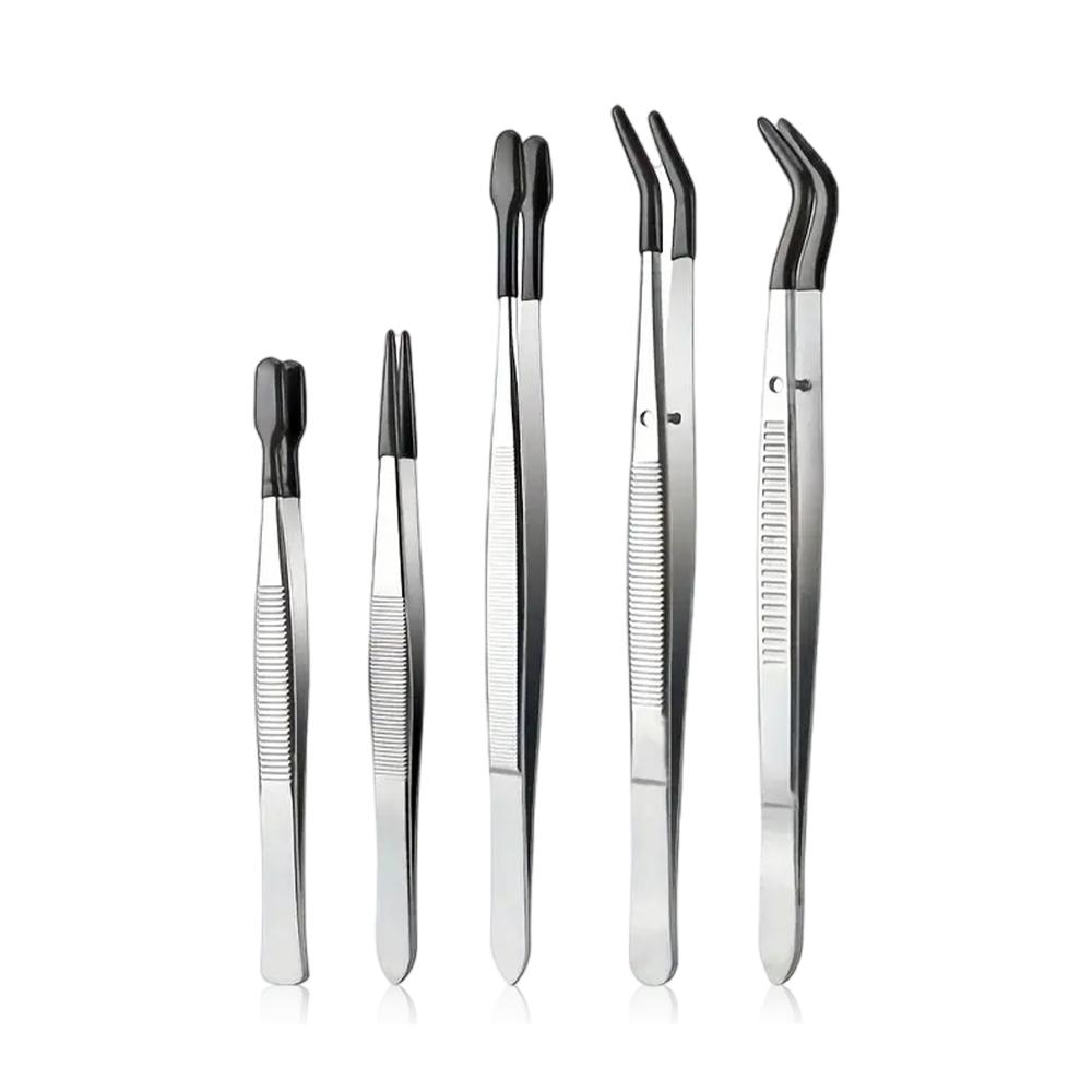

5 шт. пинцетов с резиновыми наконечниками, пинцеты с крестообразным креплением, пинцеты с покрытием из ПВХ, пинцеты для ювелирных изделий, пинцеты с защитой от царапин 5pcs