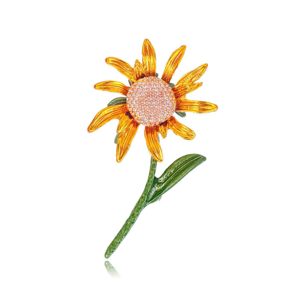 Fashion Elegant Retro Sunflower Brooch Simple Flower Lapel Pin Suit Accessory Gift for Women