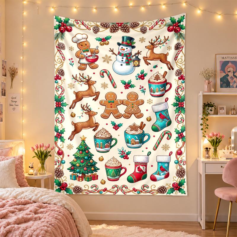 Christmas Printed Tapestry Wall Hanging For Bedroom Living Room Wall Decor Holiday Gift
