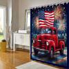 Patriotic Truck Shower Curtain - Vibrant Pickup, Red Chrome, American Flag, Classic Americana, Water-Resistant Polyester