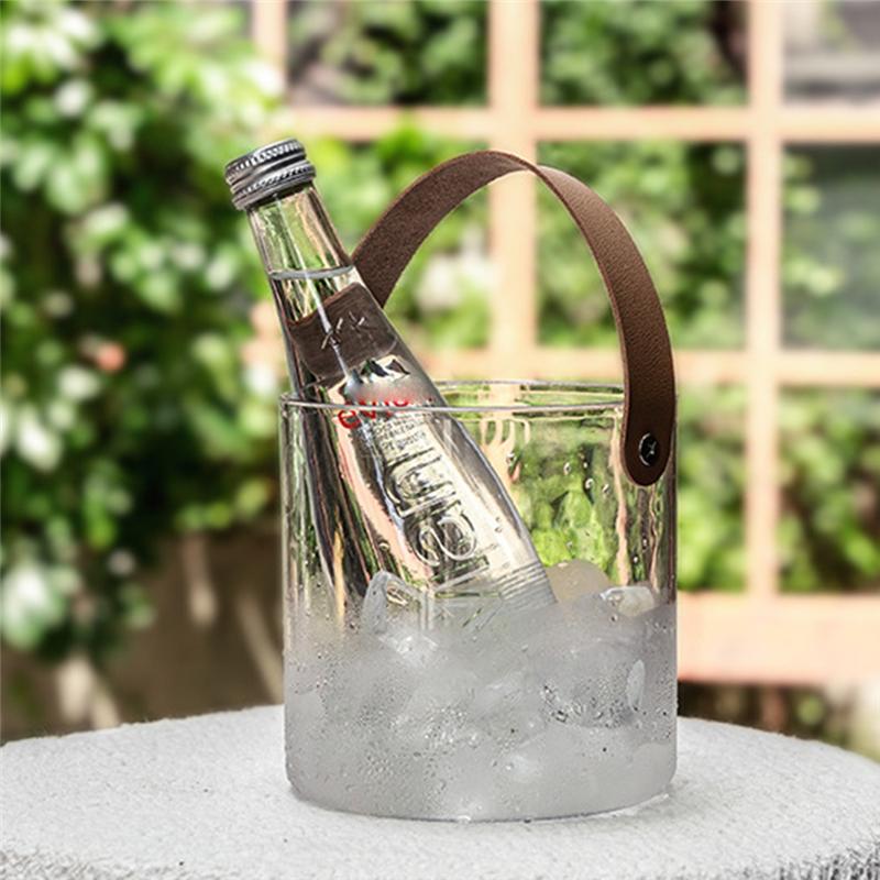 Good-Nordic Portable Plastic Fruit Bowl Transparent Ice Wine Snacks Fruit Storage Basket Plain Leather Handle