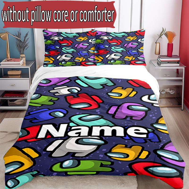 3pcs Duvet Cover Set (1*Duvet Cover + 2*Pillowcase, Without Core), Custom Name Among Us Pattern Bedding Set, Home Bedroom Decor Gift