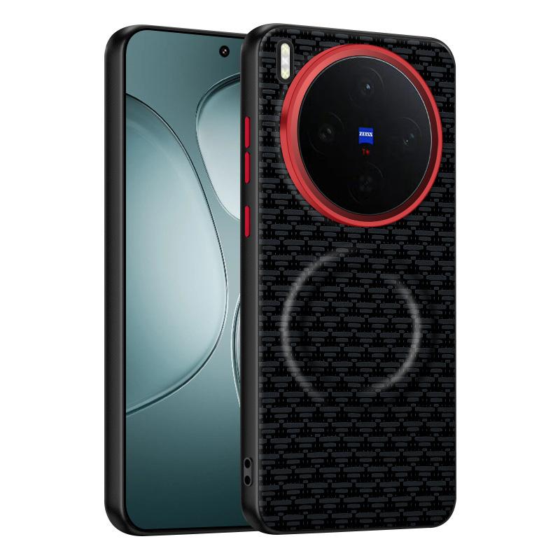 For Vivo X300 and X300 Pro Case Peak Pattern Leather Magnetic Suction Contrast Color Keys Lens Frame Anti-Fingerprint Soft Cover