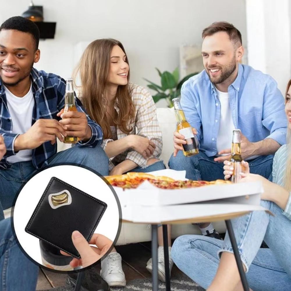 Square Coasters PU Leather Bottle Opener Multifunctional Cup Mat  Party