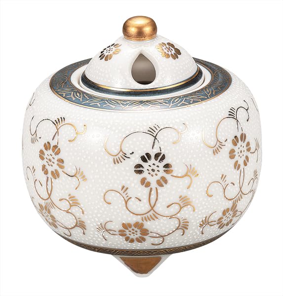 Kutani ware Iwataya incense white clematis design 3.5-inch burner, K9-1479