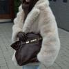 Womens Faux Fur Coat Winter Thickened Mid-Length Jacket With Cotton Lining Loose Fit Street Style