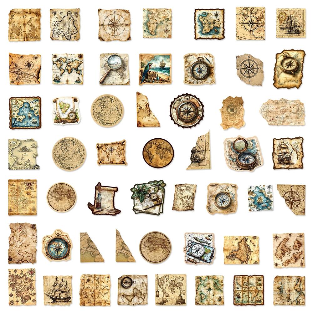 10/30/50pcs Retro Nautical World Map Travel Stickers Vintage Cartoon Graffiti Sticker Scrapbook Laptop Phone Waterproof Decals