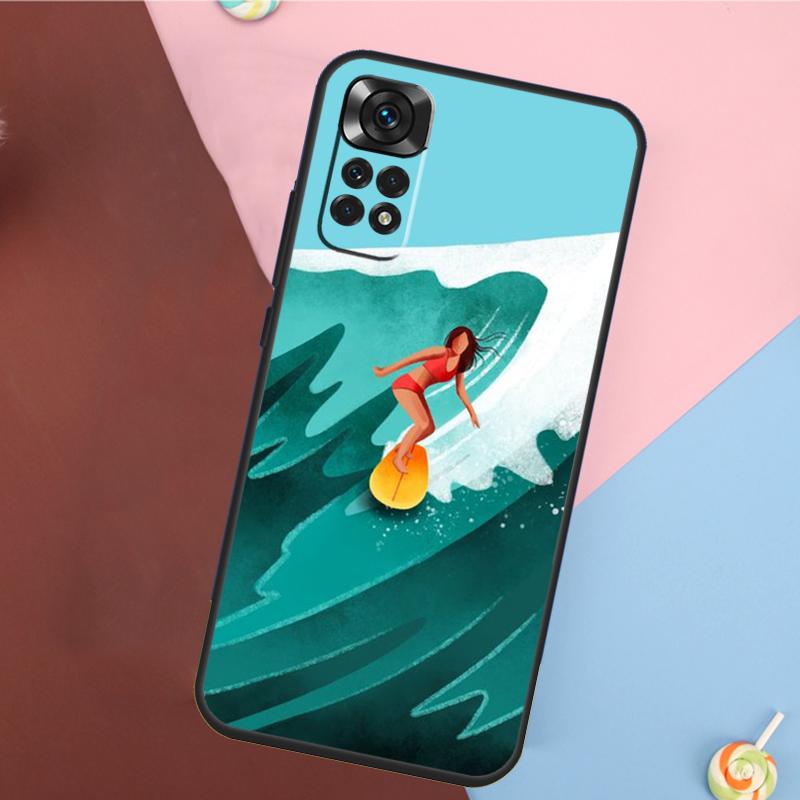 Surfboard Surfing Surf Girl Cover For Xiaomi Redmi Note 14 13 12 9 10 11 Pro 9S 10S 11S 12S Redmi 14C 10C 12C 13C Case