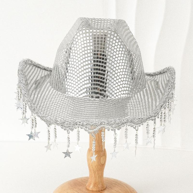 Reflective Star Cowboy Hats Disco Bride Hat Panama Hat for Bachelorette Party Cowboy Hats for Club Stage Live Shows