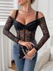 European & American Sexy Lace Patchwork Strappy Black Bodysuit