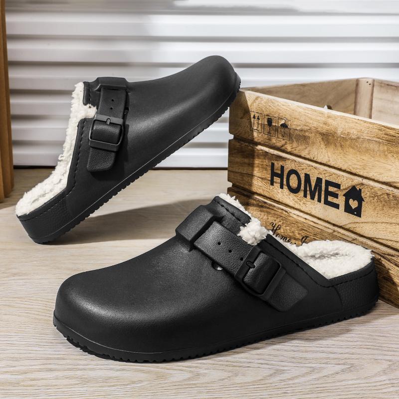 Fashion Winter Men Slippers Keep Warm Men Cotton Shoes with Fur Couple Home Slides Waterproof Flat Casual Shoes Indoor Outdoor Slippers