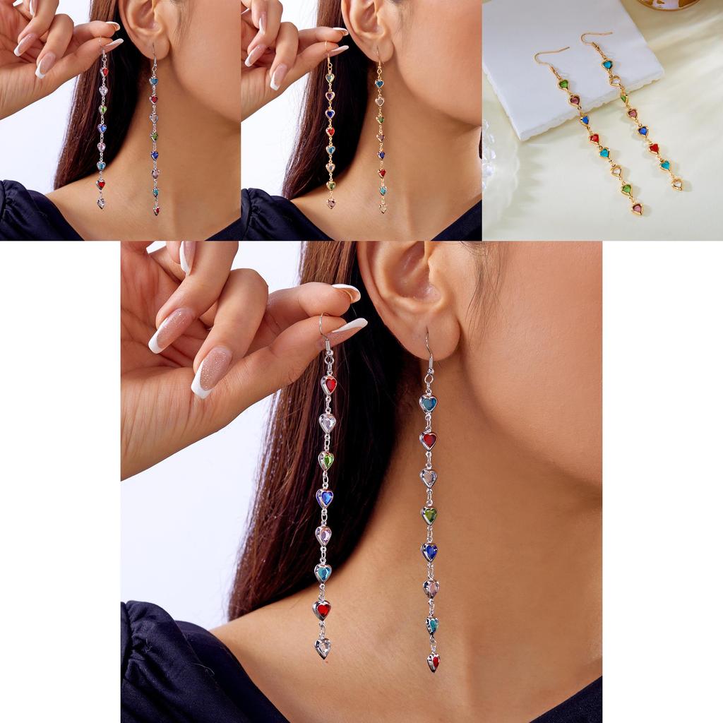 Spring Heart Themed Long Dangle Earrings With Tassels And Electroplated Finish For Girls