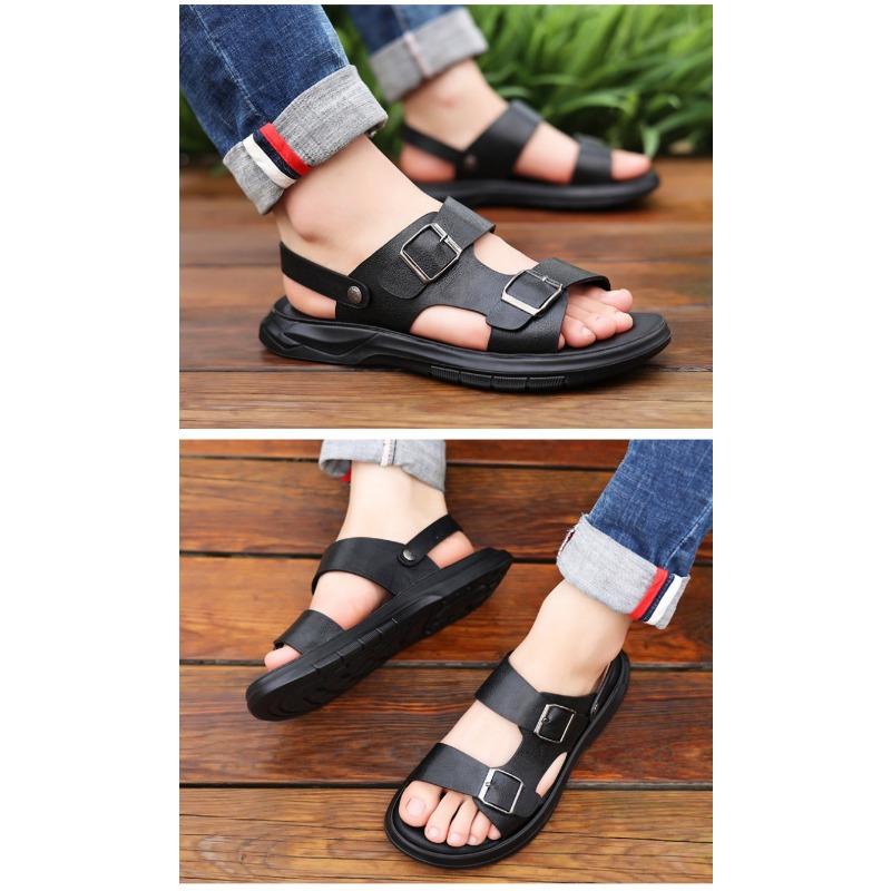 Fashion Designer New British Style Retro Buckle Men's Sandals Summer Fashion Leather Slip-on Outdoor Beach Casual Male Shoes