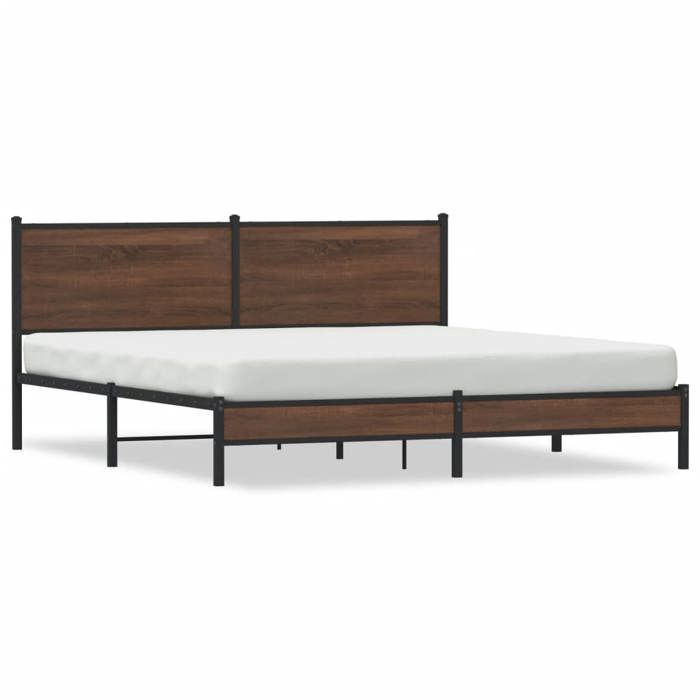 VidaXL Metal Bed Frames with Brown Oak Headboard 160x200 Cm, Double Bed, Bedroom Furniture, Bed 4007925