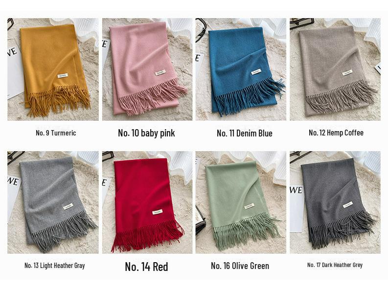 Cachecol feminino de inverno de cor sólida imitação de cashmere - quente, tecido, cachecol de pescoço médio a longo