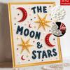 Unique 5D Framed Pearl Painting Kit with Moon and Stars Pattern Sparkling Bead Art Canvas DIY Handmade Craft for Living Room Decor