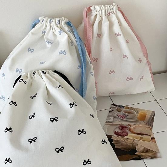 Small Drawstring Bags Cute Bow Makeup Pouch Portable Canvas Storage Bag