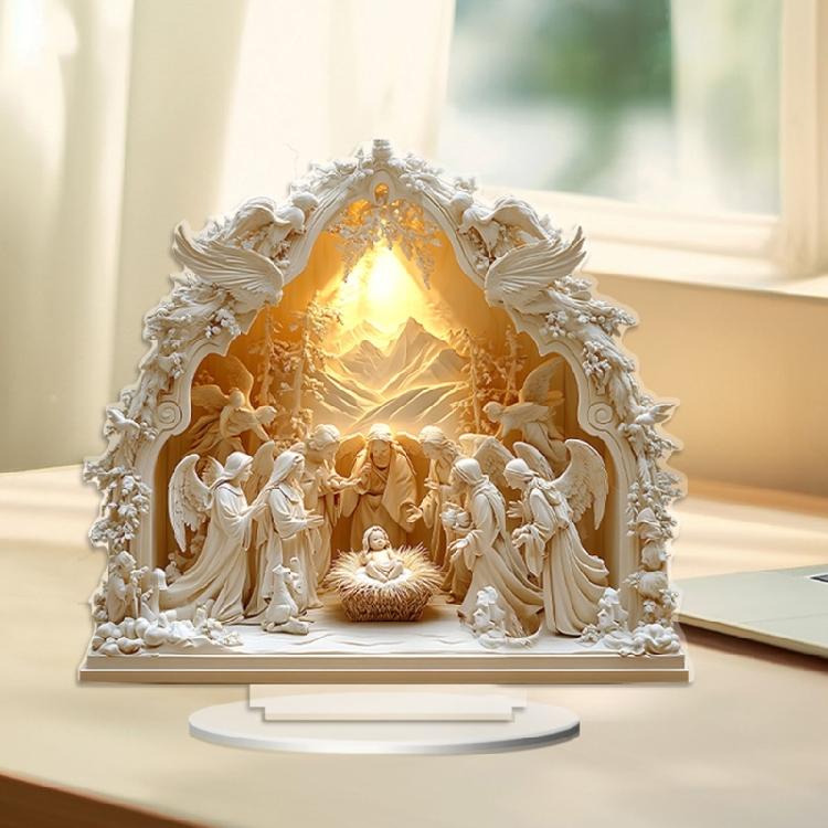 Shatterproof Nativity Tabletop Ornament With Intricate White Religious Birth Scene Figurine For Home Church Display