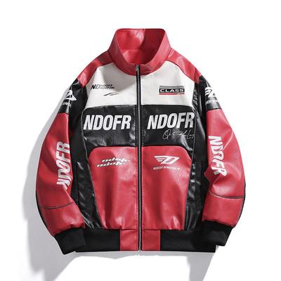 2025 Men's Stylish Contrast Color Racing Leather Jacket: Hong Kong Style Coat
