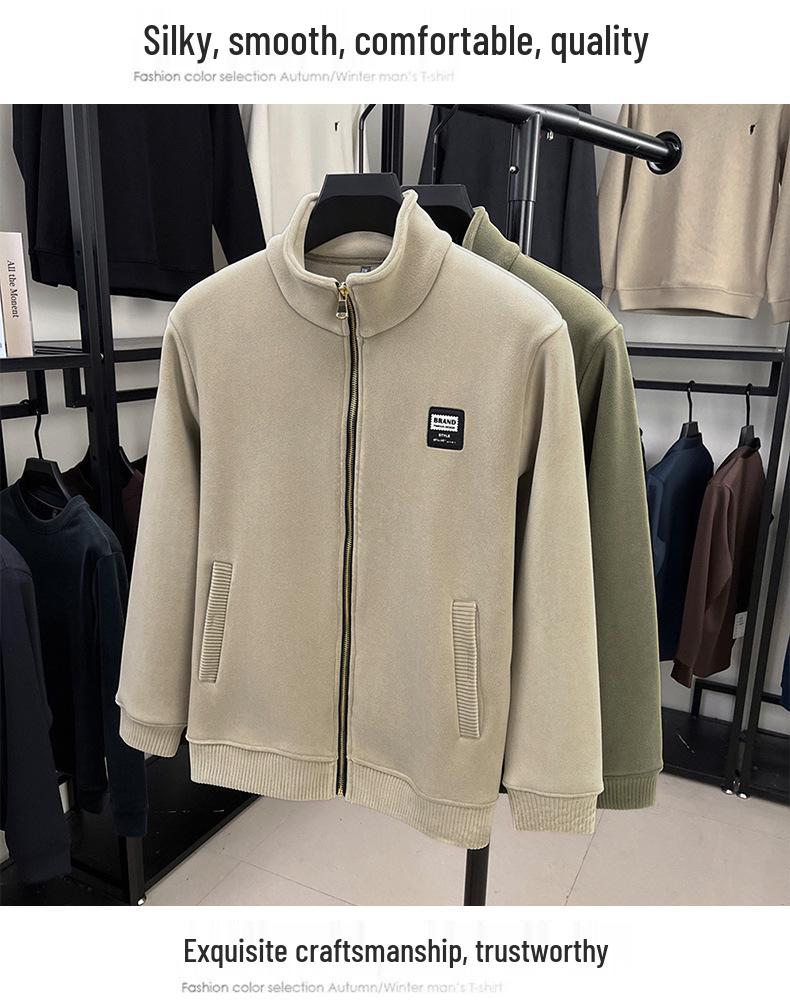 Men's 700g Double-Sided Sherpa Fleece Hoodie Jacket - Thickened Winter Warmth with Stand Collar & Zipper