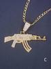 Men's Hip Hop 14K Gold Plated AK Gun Pendant Necklace Rhinestones Daily Party Wear Fashion Zircon Accessory