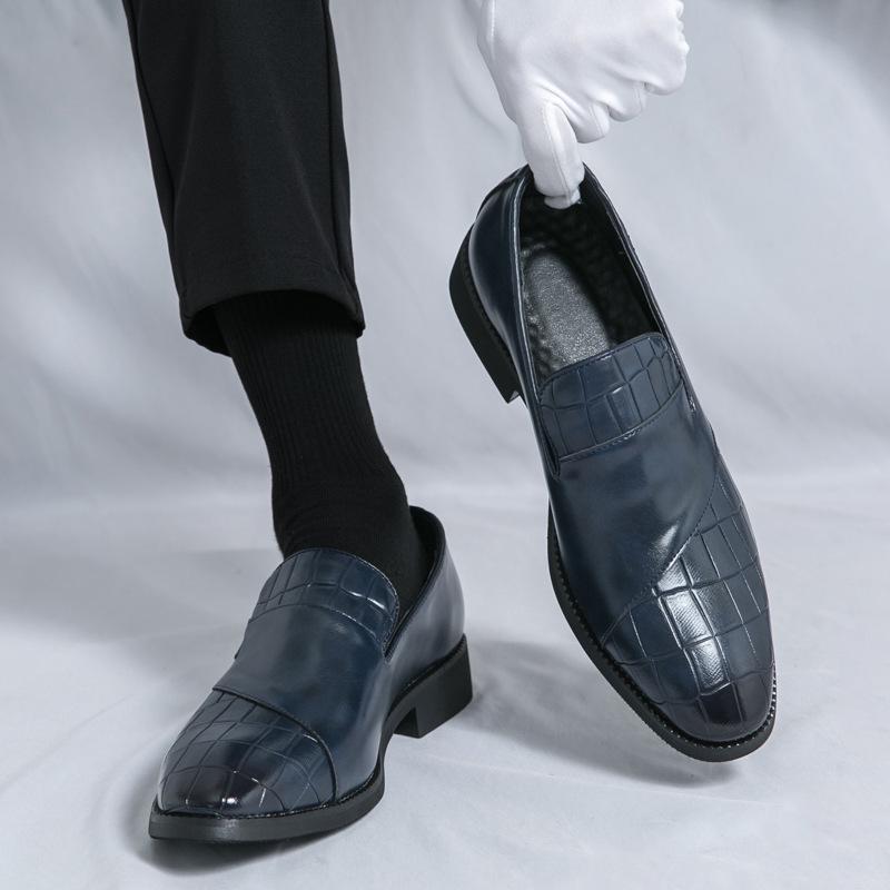 European Plus Size Men's Loafers - 2025 Spring/Autumn Casual Embossed Spliced Leather Shoes