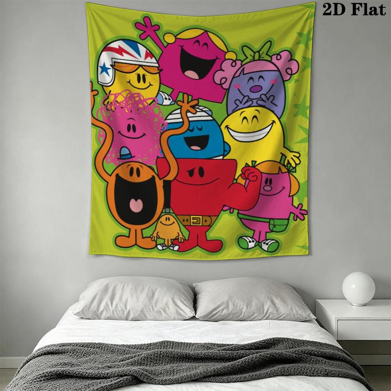 Mr. Men Little Miss Wall Tapestry Aesthetic Wall Hanging Printed Fabric Blanket Decorative Tapestries for Bedroom Living Room Home Decor