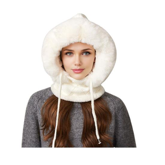 Winter Headgear with Scarf Face Guard Solid 3 In 1 Hat Color Adjustable Drawstring Windproof Hat