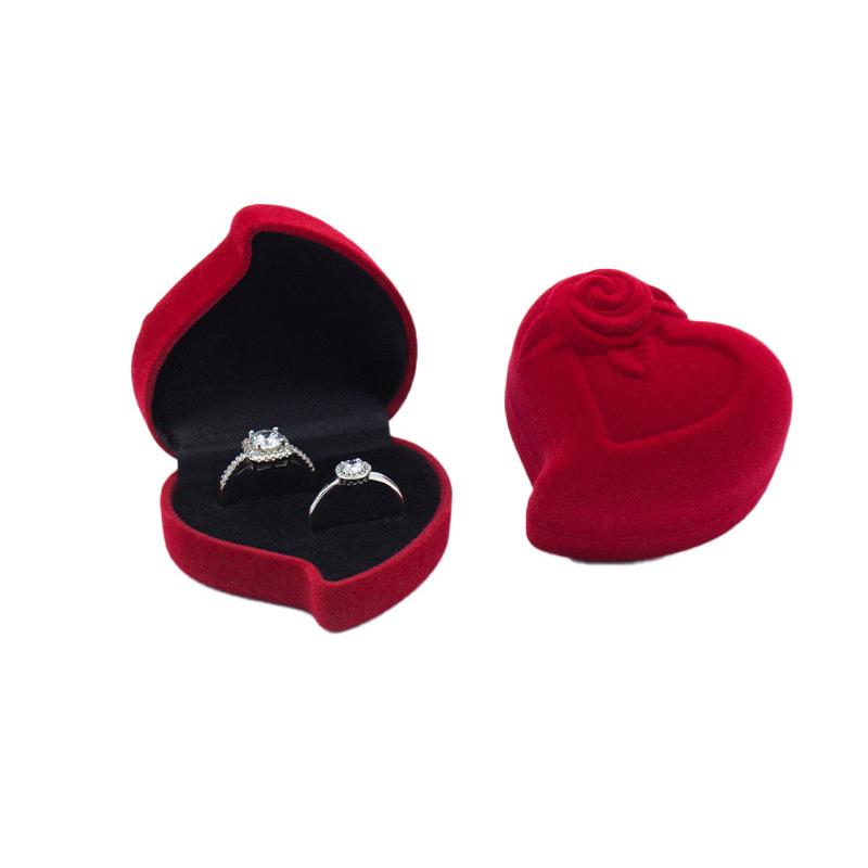 Luxury Heart-Shaped Wedding Ring Box Jewelry Display Storage Box Engagement Rose Flower Design Ring Box Couple Gifts Box