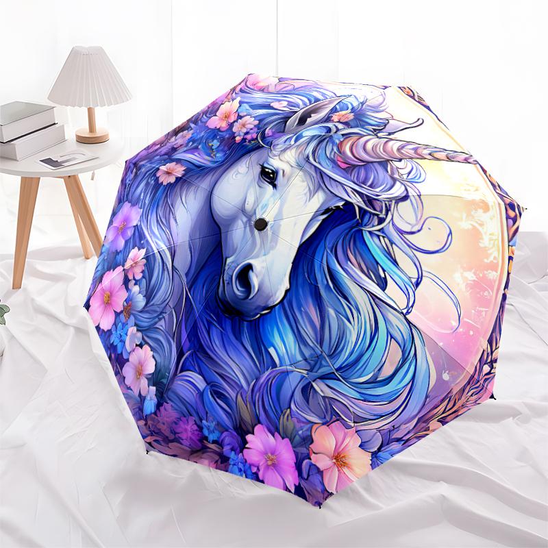 1PC unicorn cartoon Umbrella Portable Folding Umbrella Iron Frame Hole Bone Structure Outdoor Home Umbrella A3