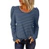 Women's Long Sleeve Lapel V Neck Striped Loose Tops Sweatshirt, Long Sleeve Color Block T-Shirt Casual Tops