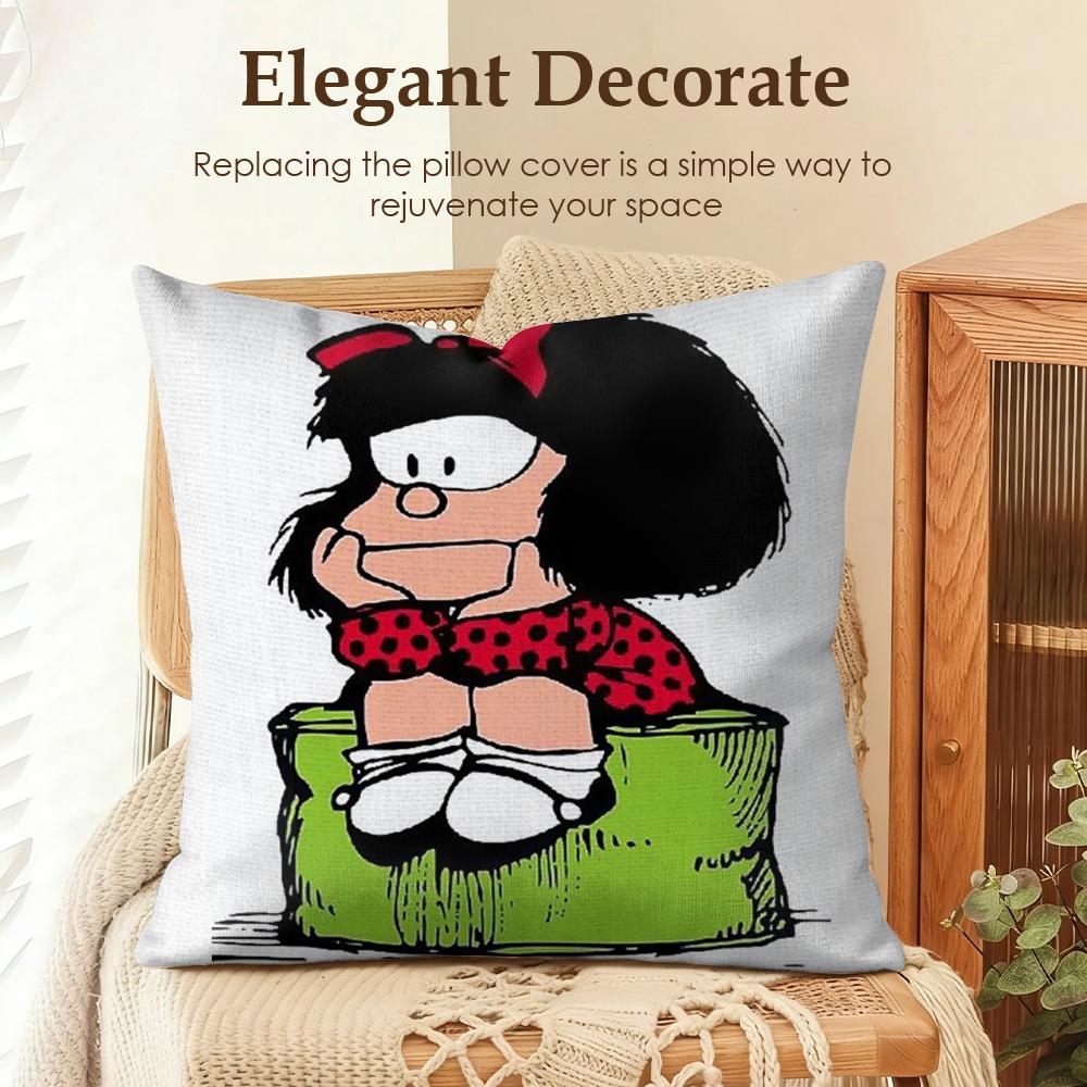 Cartoon Cute MMafaldas Cushion Cover Natural Linen Organic Fabric DoubleSided Printing Sofa Home Decor Gift Pillow Case